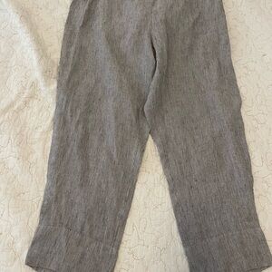 FLAX brand 100% linen pants. Tiny navy and white pin stripe. Large
